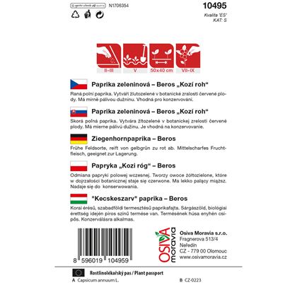 Osiva - Paprika zeleninová - pálivá BEROS (KOZÍ ROH), 10ks