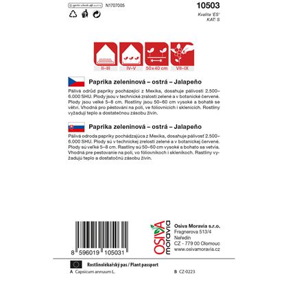 Osiva - Paprika zeleninová - pálivá JALAPEŇO, 10ks