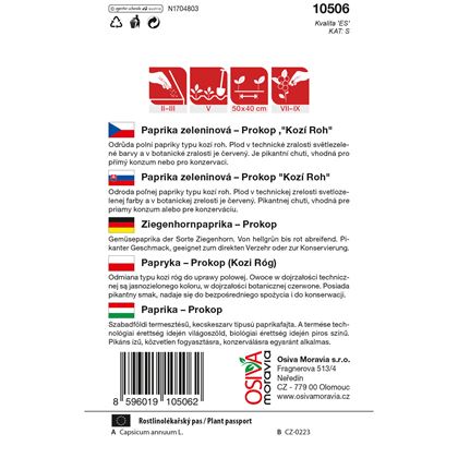 Osiva - Paprika zeleninová - pálivá PROKOP (KOZÍ ROH), 10ks