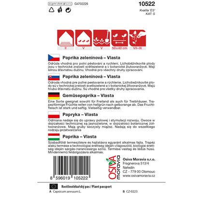 Osiva - Paprika zeleninová - sladká VLASTA, 10ks